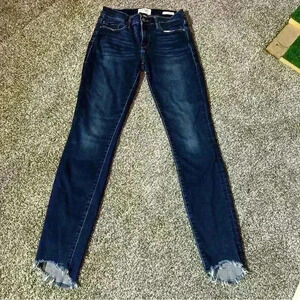 Frame Womens Le Skinny de Jeanne  size 26 Raw Ankle Hem Blue Denim